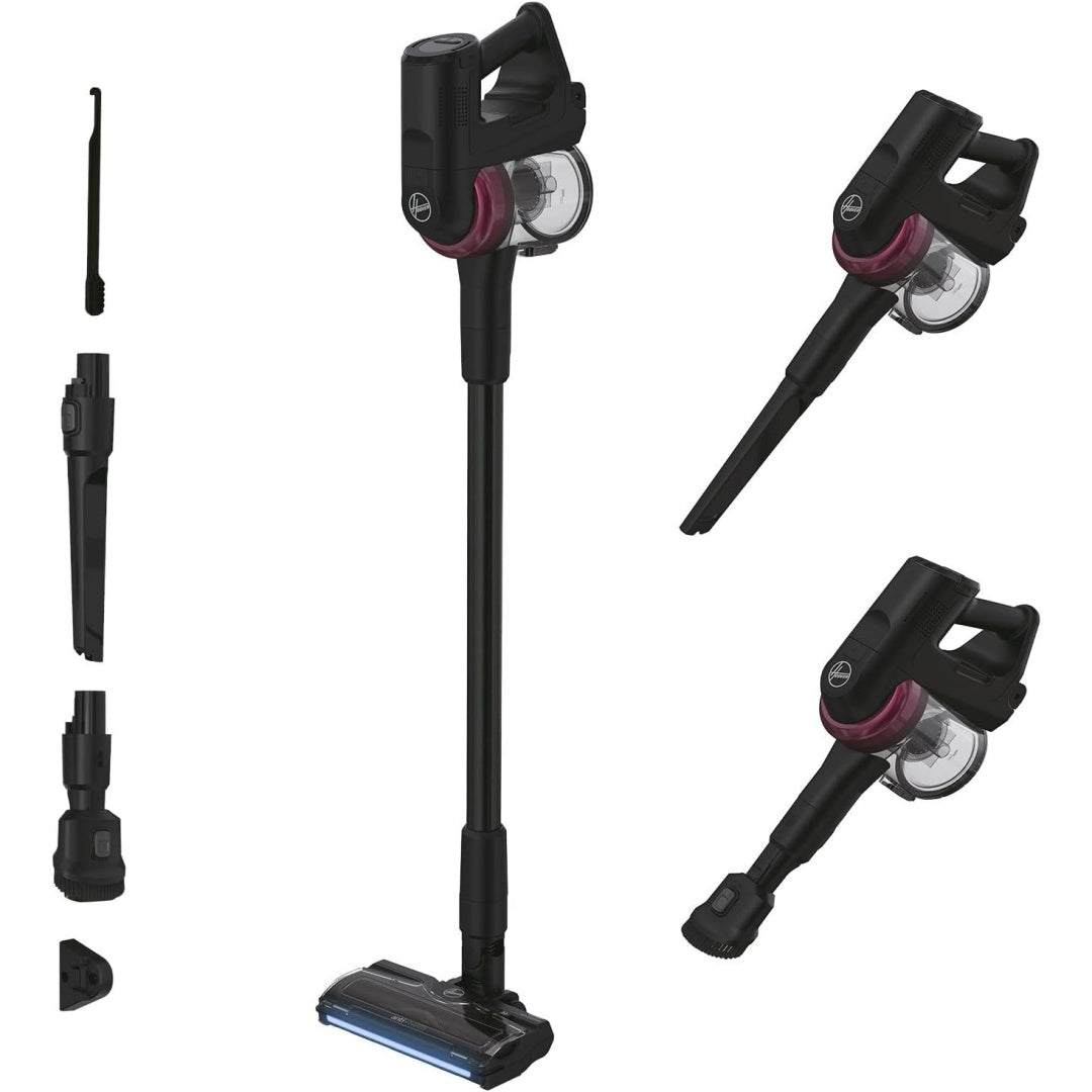 Aspirateur au format balai alliant la collecte de la poussiere et le nettoyage des tissus