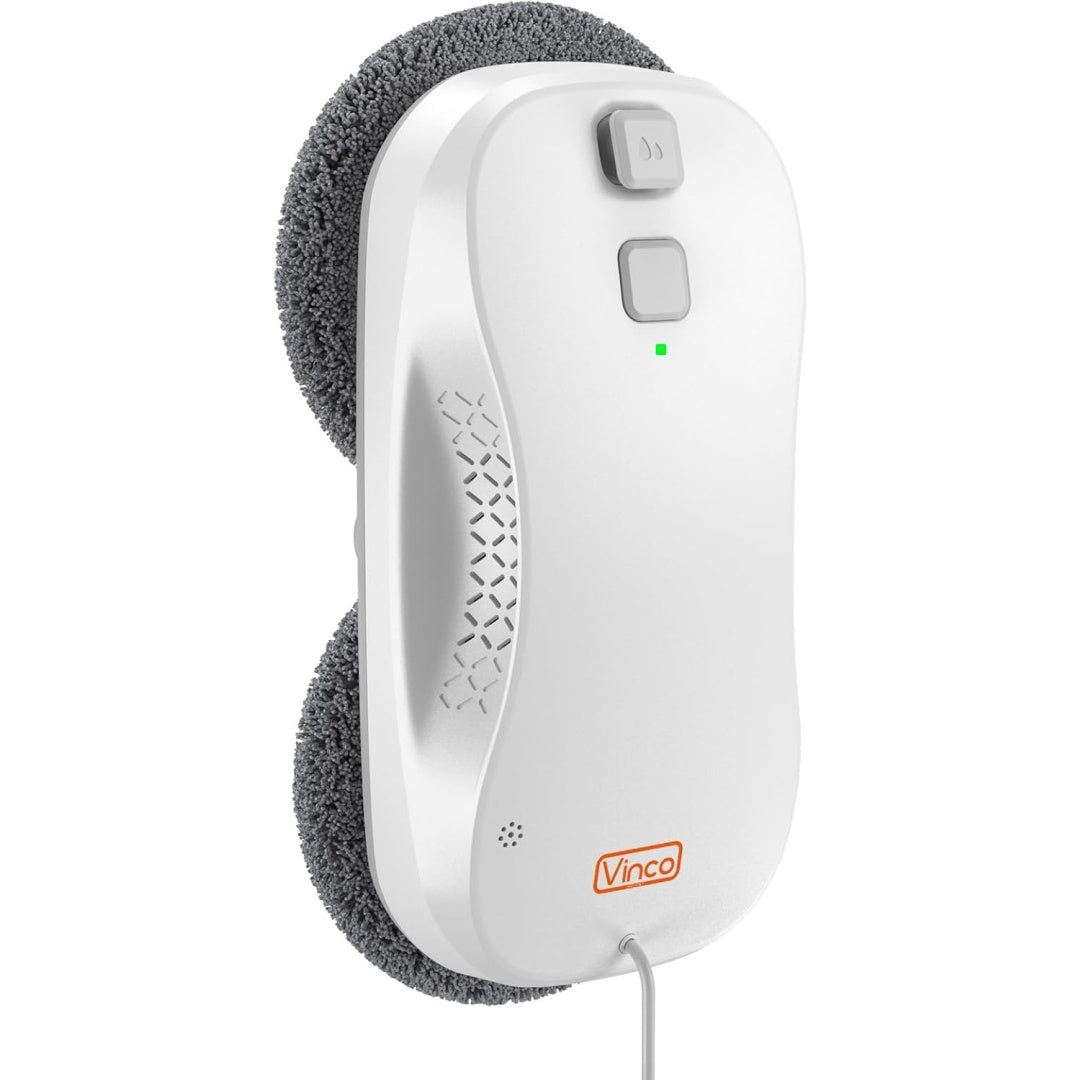 Robot aspirateur avec une puissance annoncee de 90 W, coloris blanc et gris
