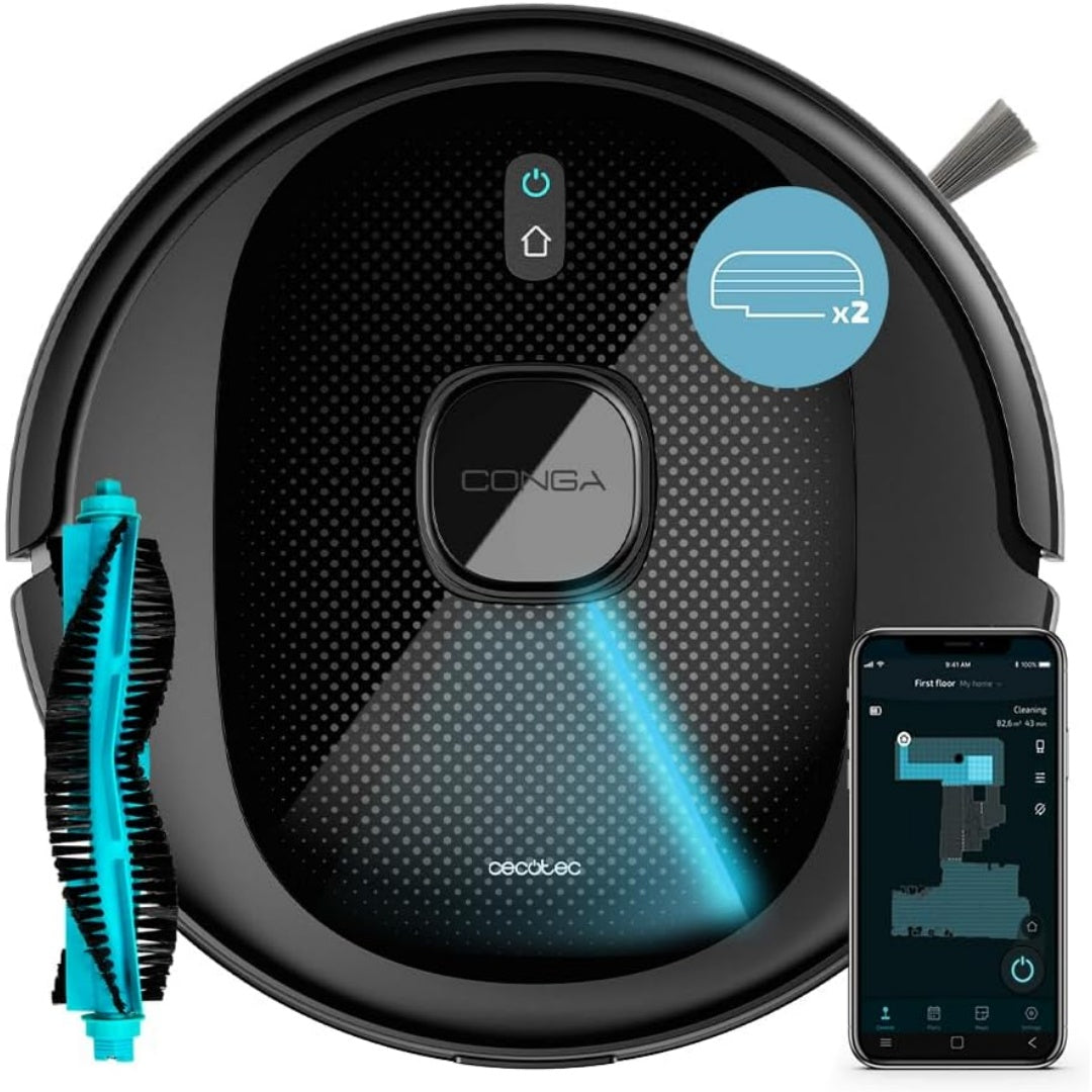 Robot de nettoyage des sols associant un reglage par application au coloris noir et gris