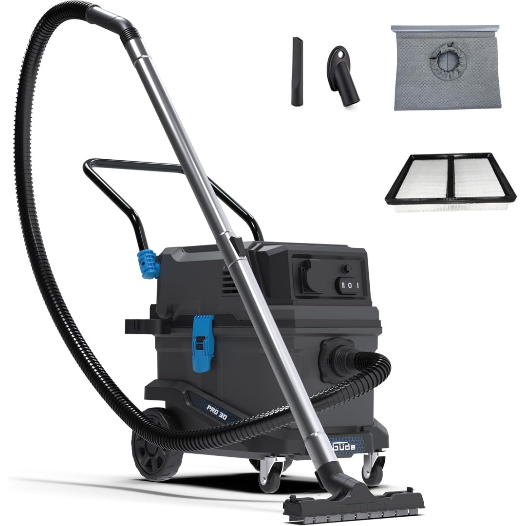 Cet aspirateur eau et poussiere combine une filtration des particules fines et un corps en acier inoxydable