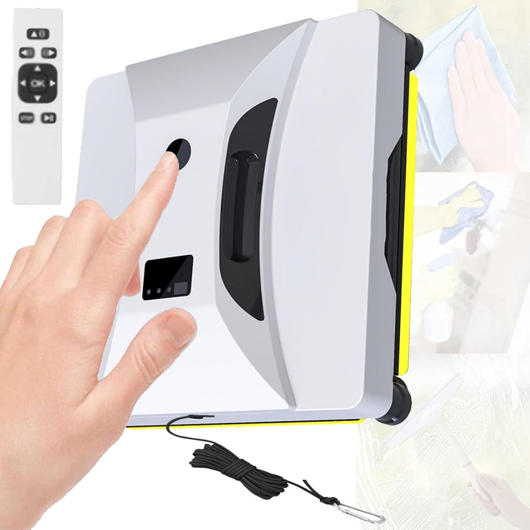 Robot pour surfaces vitrees integrant une commande a distance et des elements lavables