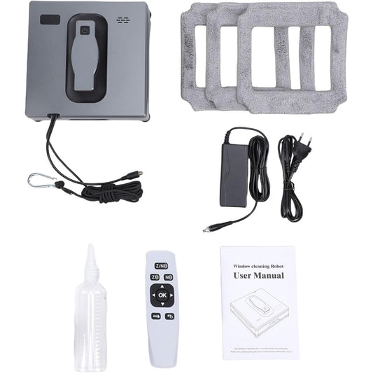 Robot nettoyeur de fenetres associant le deplacement sur la vitre au coloris gris et blanc